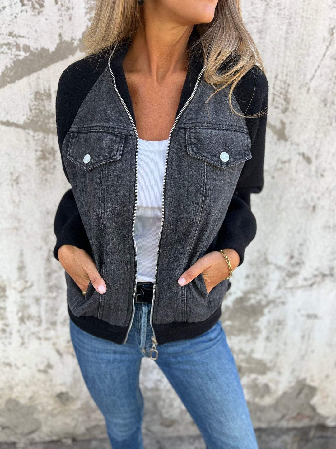 Nell – Trendy Denim Patchwork Jas