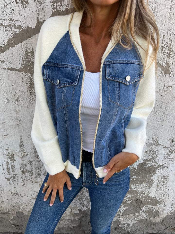Nell – Trendy Denim Patchwork Jas