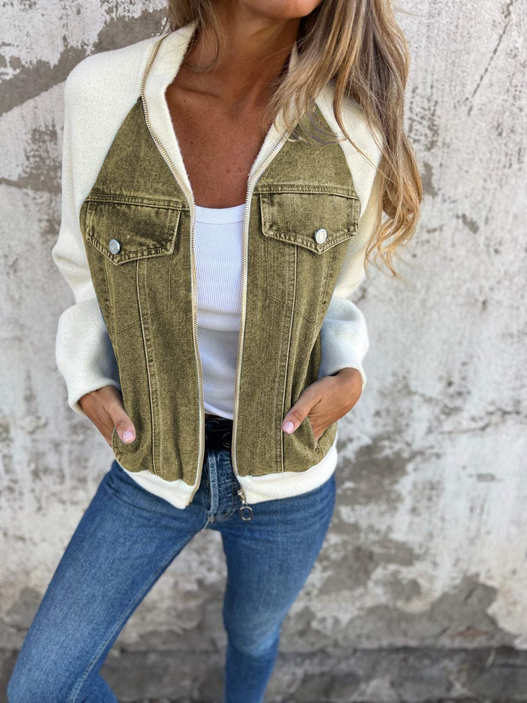 Nell – Trendy Denim Patchwork Jas