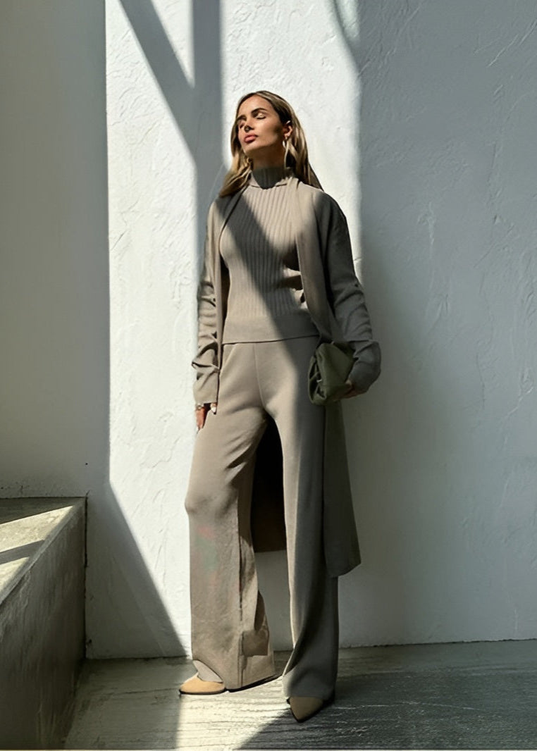 Bianca - Elegante Geribde Gebreide 3-Delige Loungewear Set