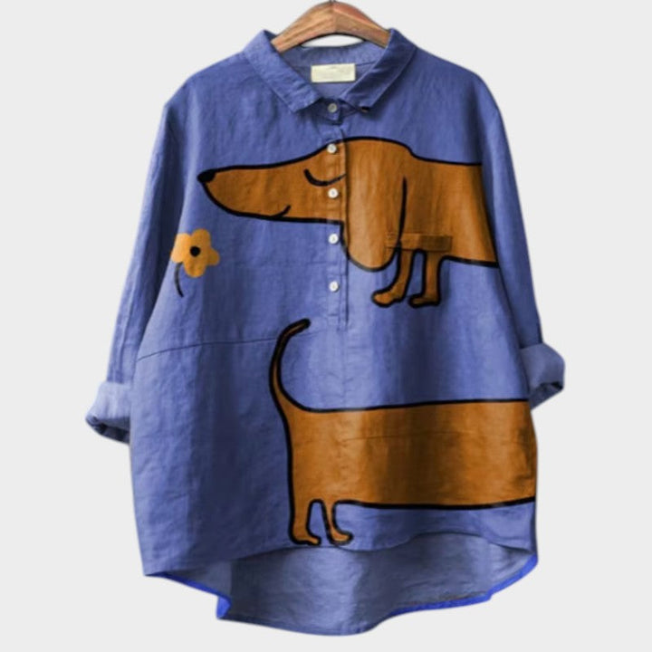 Roos - Oversized Blouse Met Hondenprint