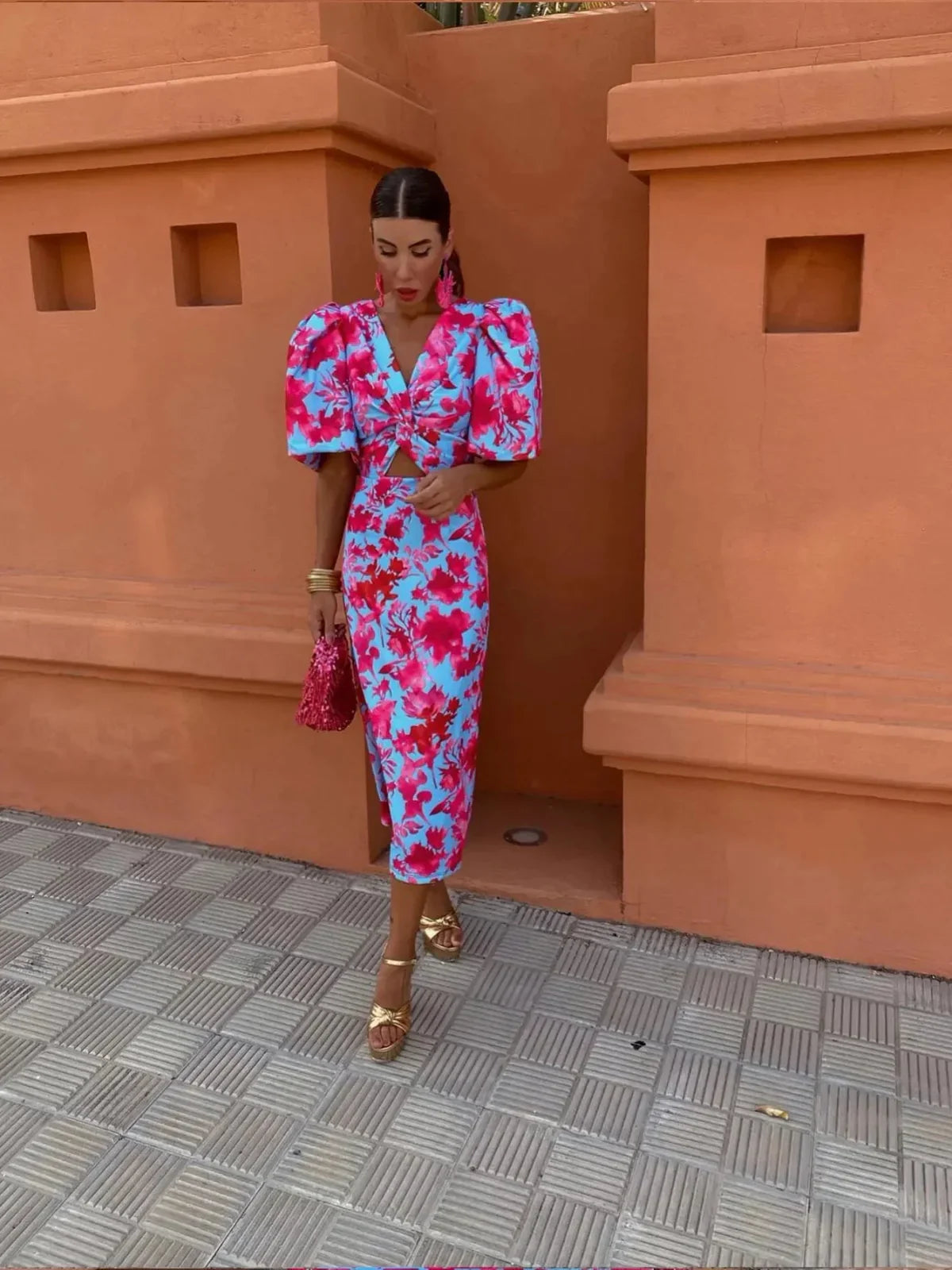 Emmas® | Kleurrijke Jurk met Geplooide Mouwen