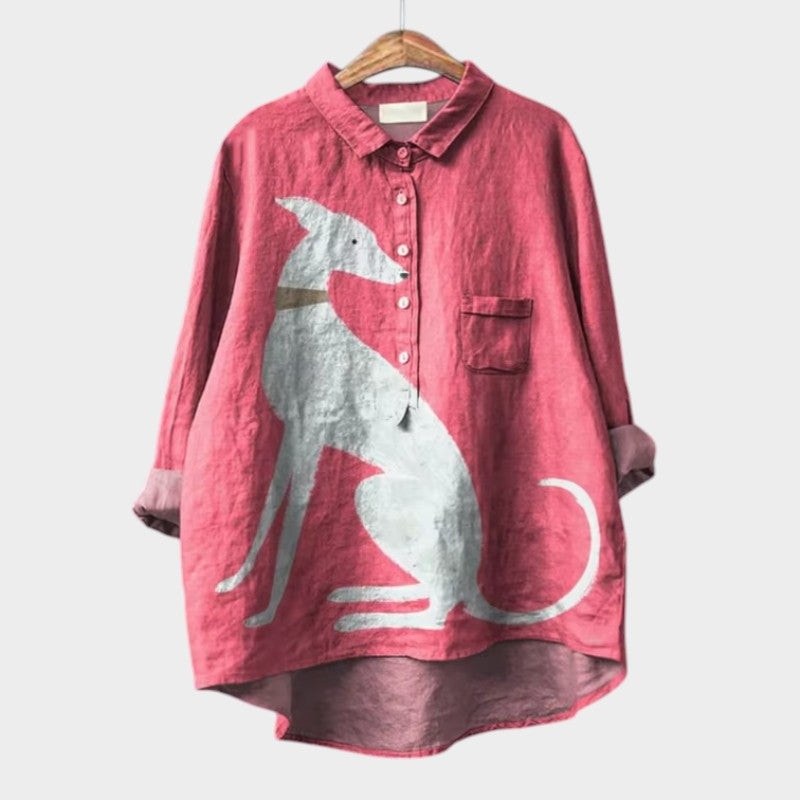 Roos - Oversized Blouse Met Hondenprint
