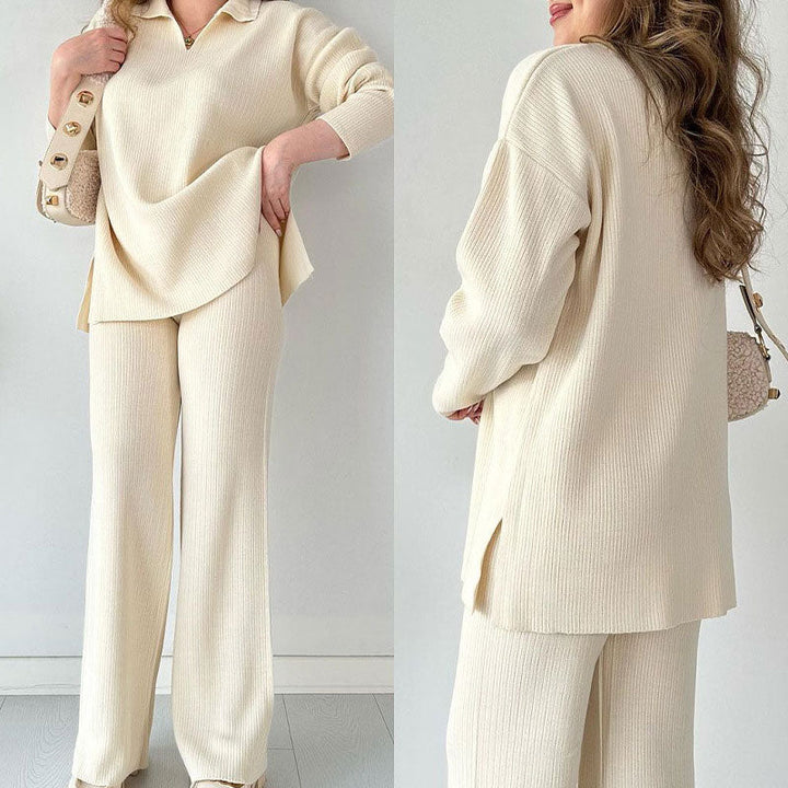 Nore - Casual tweedelige set met pullover met v-hals en split