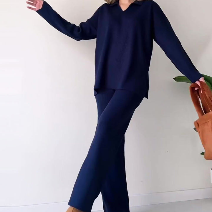 Nore - Casual tweedelige set met pullover met v-hals en split