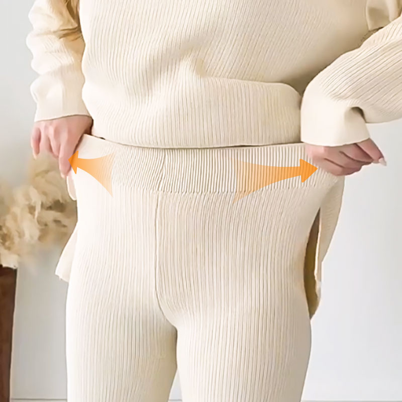 Nore - Casual tweedelige set met pullover met v-hals en split