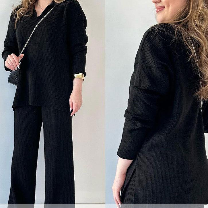 Nore - Casual tweedelige set met pullover met v-hals en split