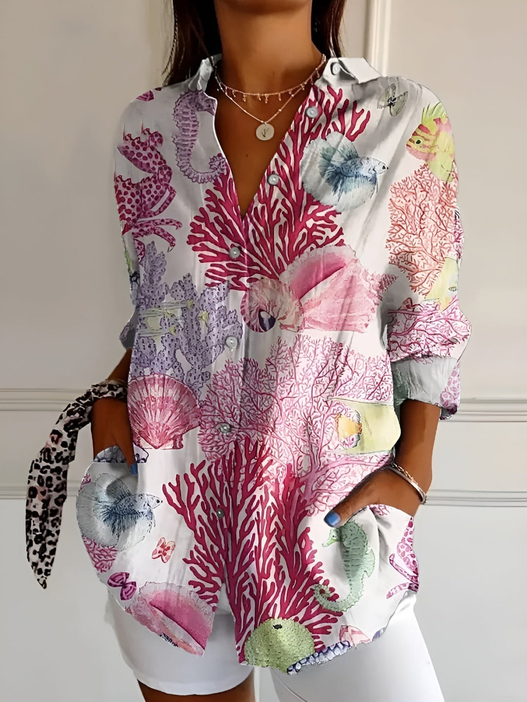 Halcyon - Dames Overhemd met Print en Knoopsluiting